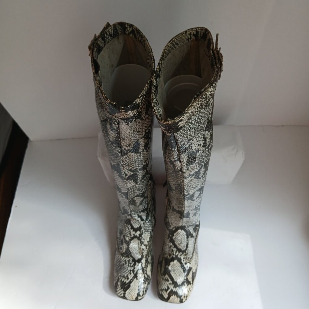 Vintage60's/70's  SnakePrint KneeHigh BlockHeel SquareToe Mod GoGoBoots Sz8 - Picture 8 of 14
